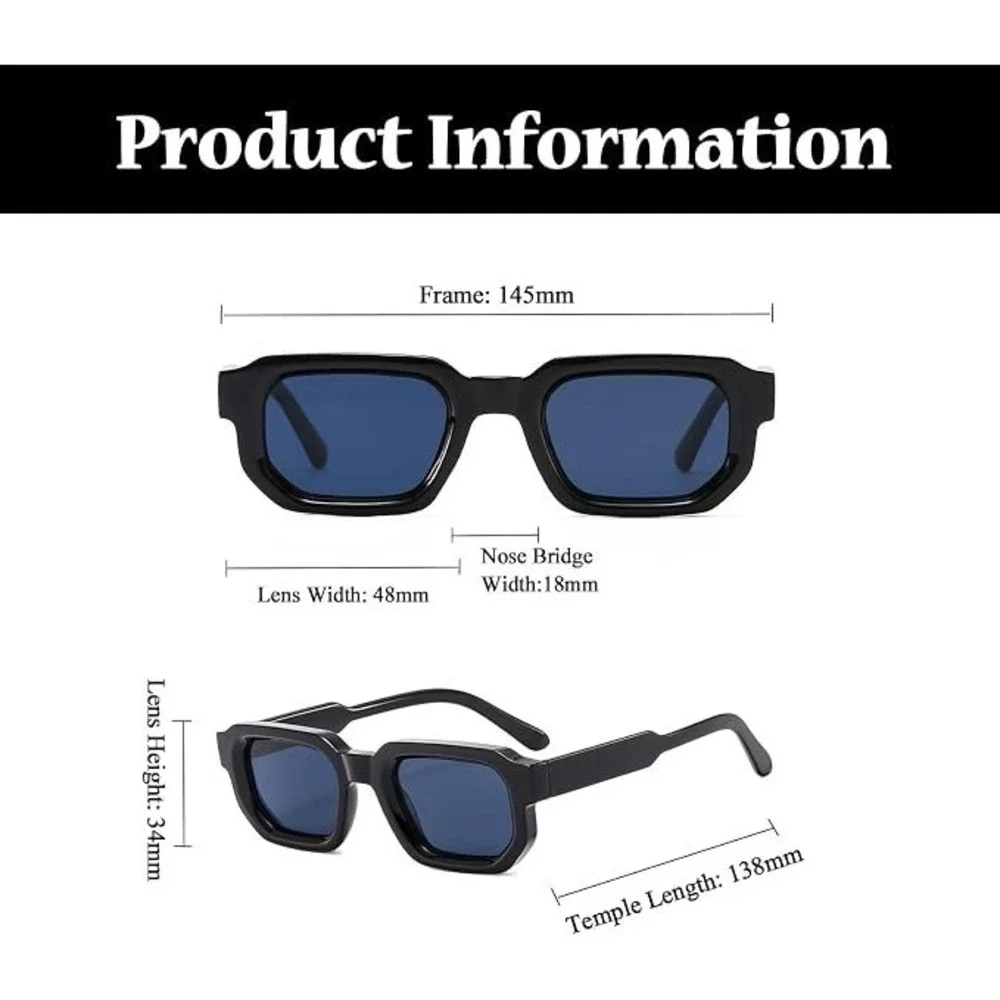 Mens Black Hip Hop Sunglasses Black Tint Lens Modern Rectangle Streetwear UV400